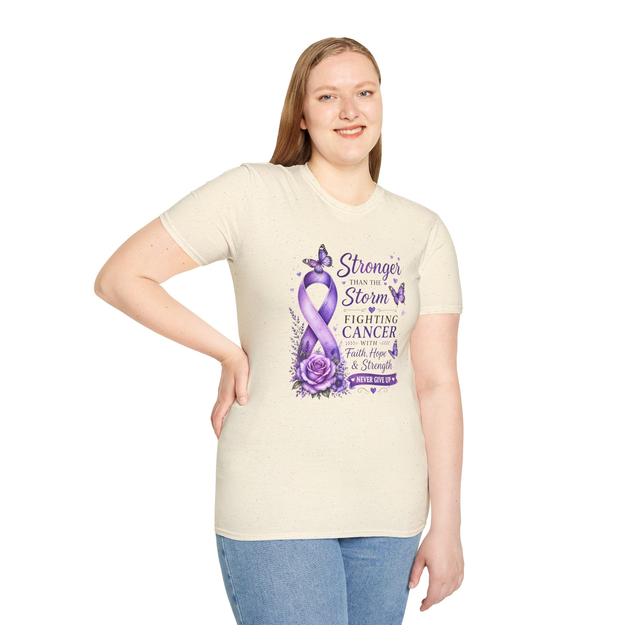 Cancer Awareness T-Shirt — "Stronger Than the Storm" Purple Ribbon Support Tee