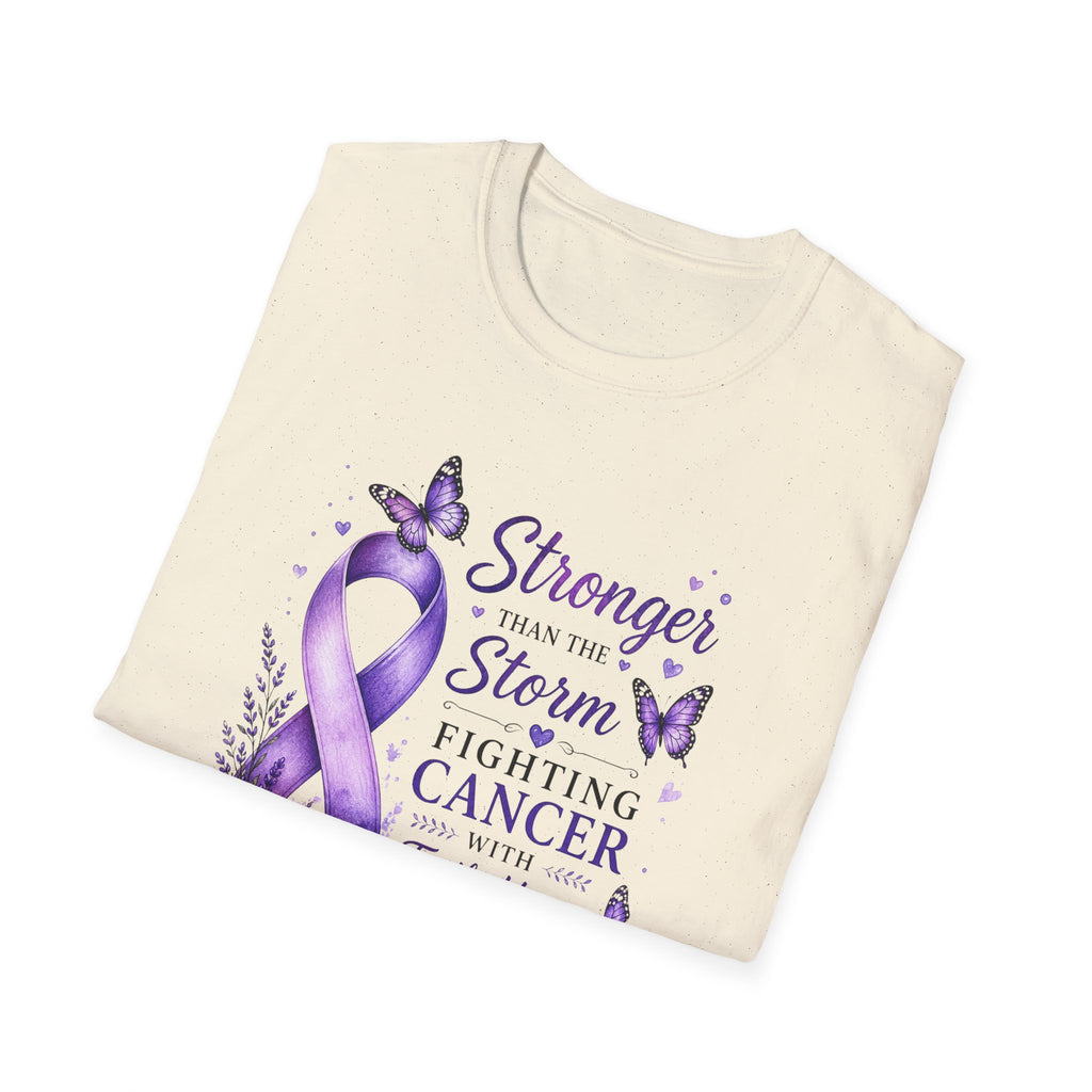 Cancer Awareness T-Shirt — "Stronger Than the Storm" Purple Ribbon Support Tee
