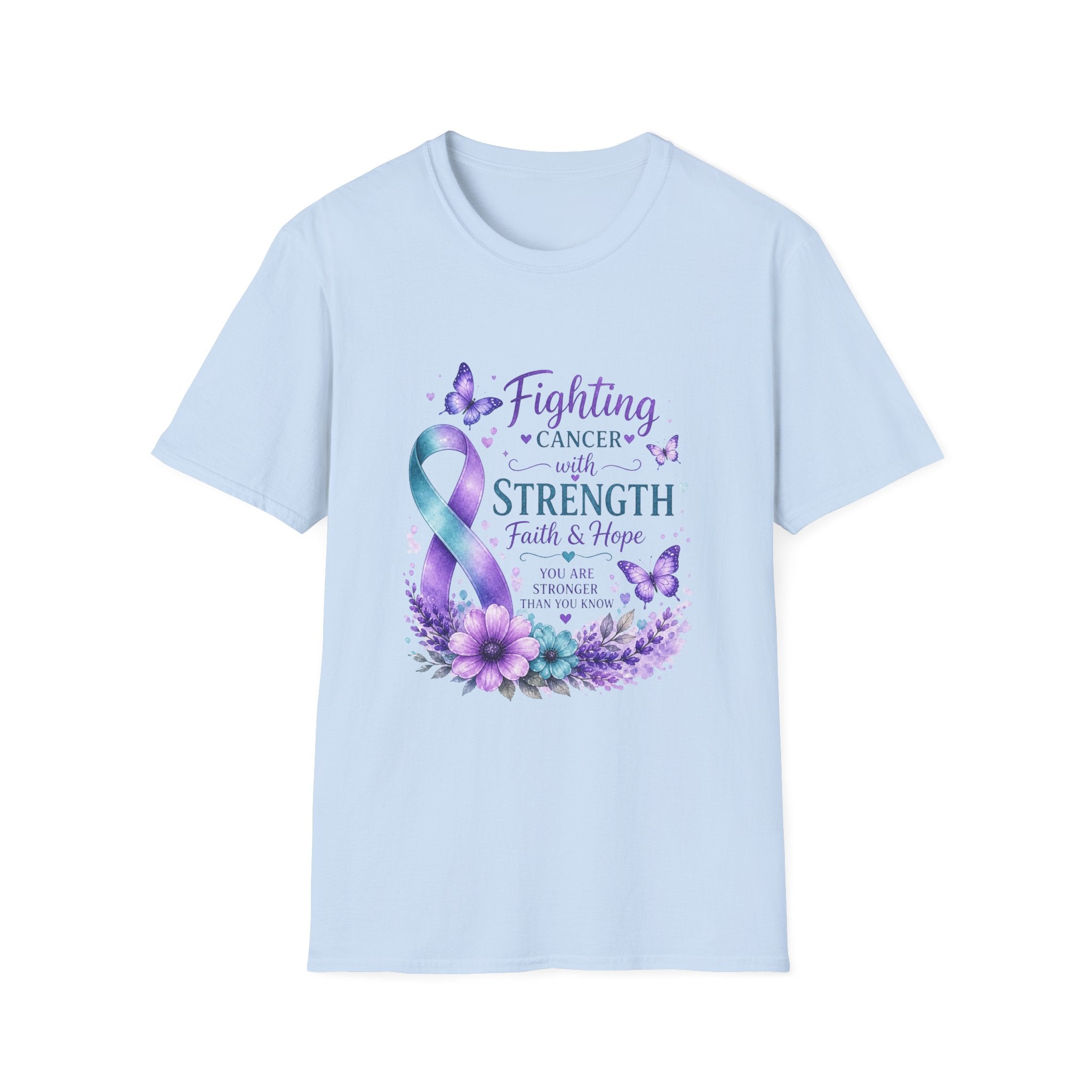 Cancer Awareness Ribbon T-Shirt – "Fighting Cancer with Strength, Faith & Hope"