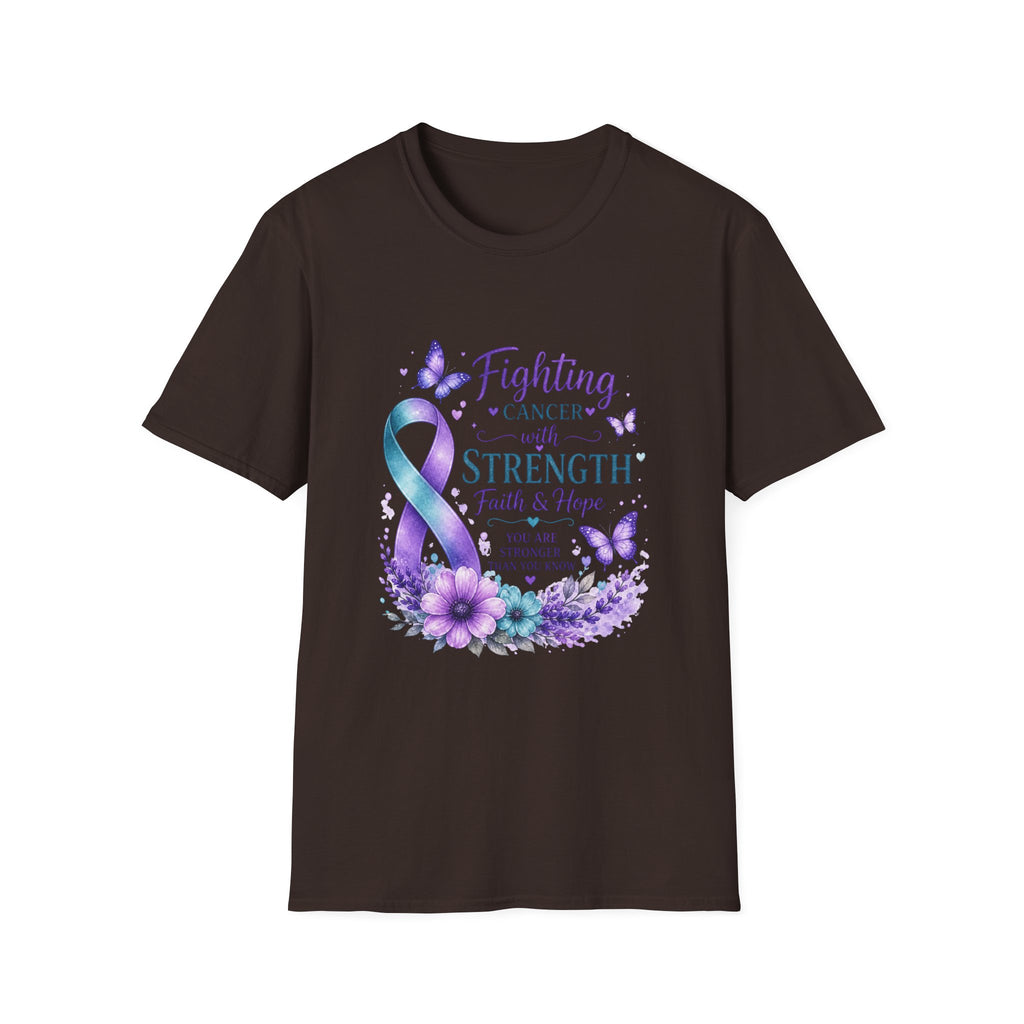 Cancer Awareness Ribbon T-Shirt – "Fighting Cancer with Strength, Faith & Hope"