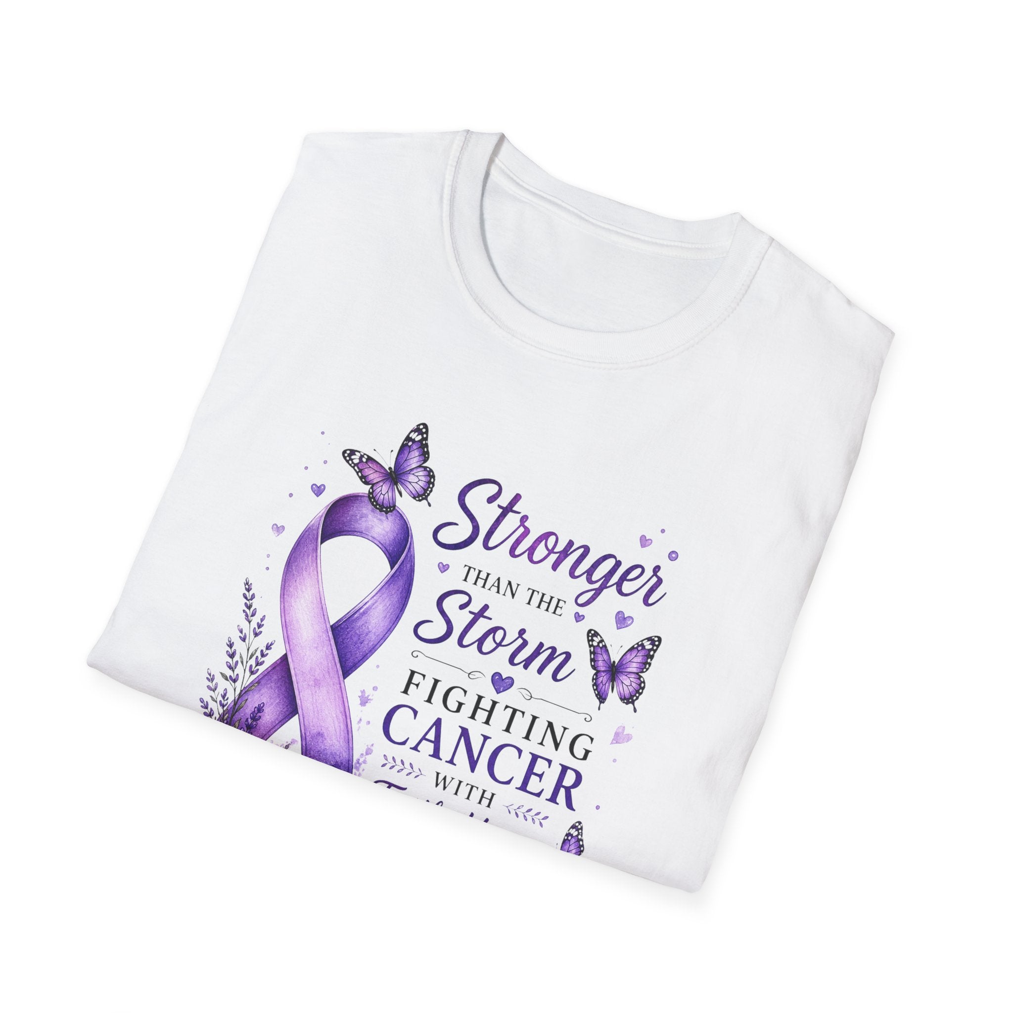 Cancer Awareness T-Shirt — "Stronger Than the Storm" Purple Ribbon Support Tee