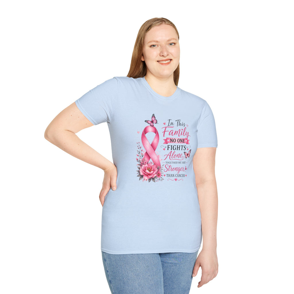 Breast Cancer Support T-Shirt — "In This Family No One Fights Alone"