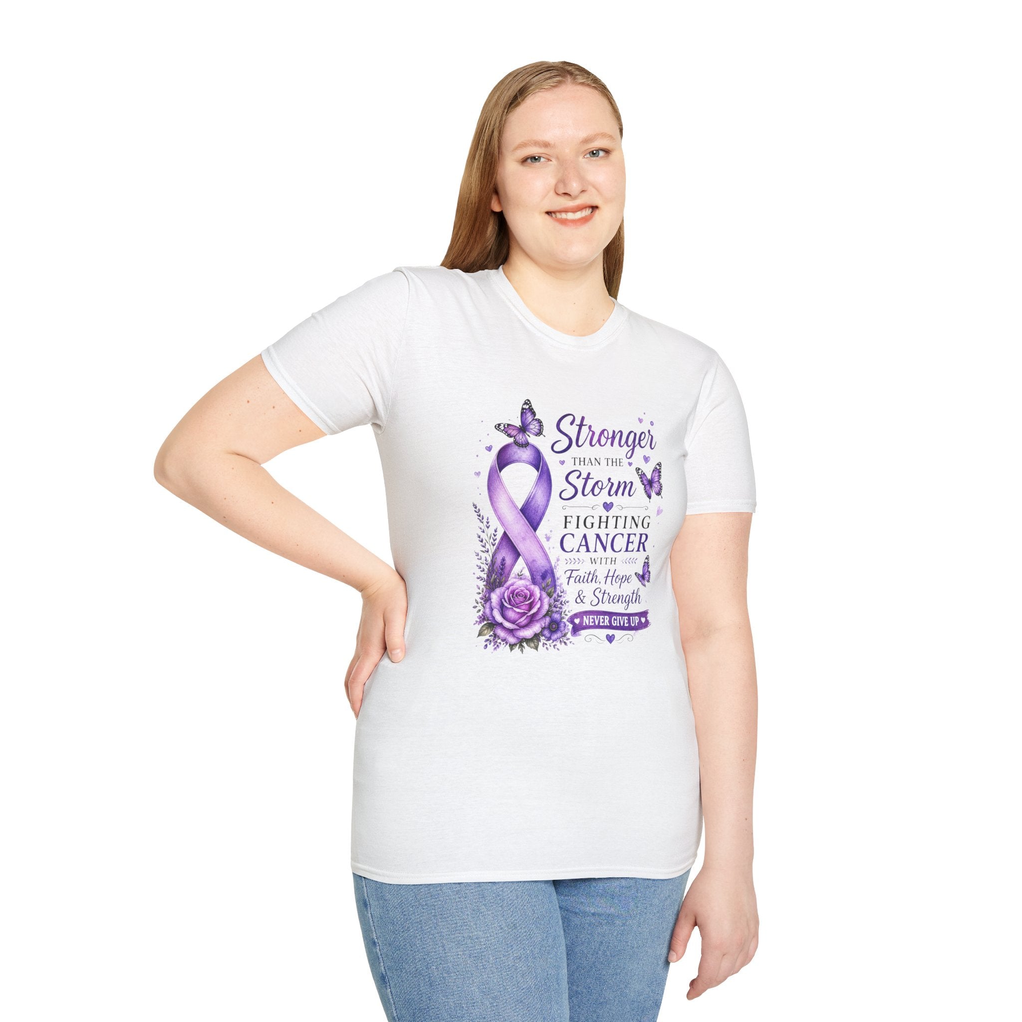 Cancer Awareness T-Shirt — "Stronger Than the Storm" Purple Ribbon Support Tee