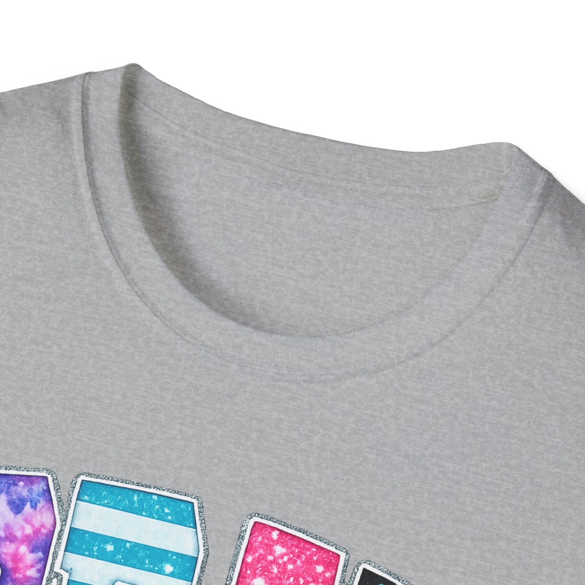 Playful 'Play' Graphic T-Shirt — Colorful Patterned Letters with 'Just' Script