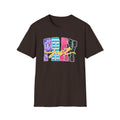 Playful 'Play' Graphic T-Shirt — Colorful Patterned Letters with 'Just' Script