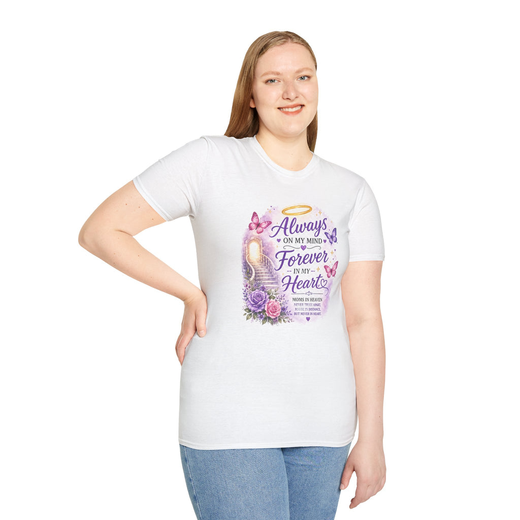 Memorial T-Shirt — "Always On My Mind, Forever In My Heart" Butterfly & Rose Tribute