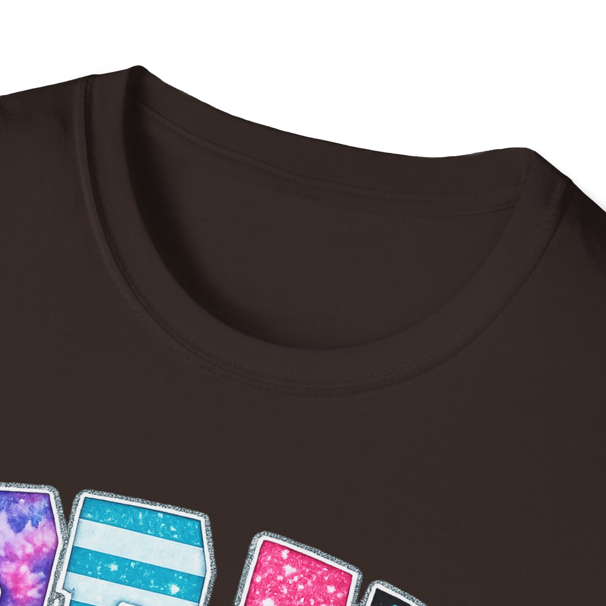Playful 'Play' Graphic T-Shirt — Colorful Patterned Letters with 'Just' Script