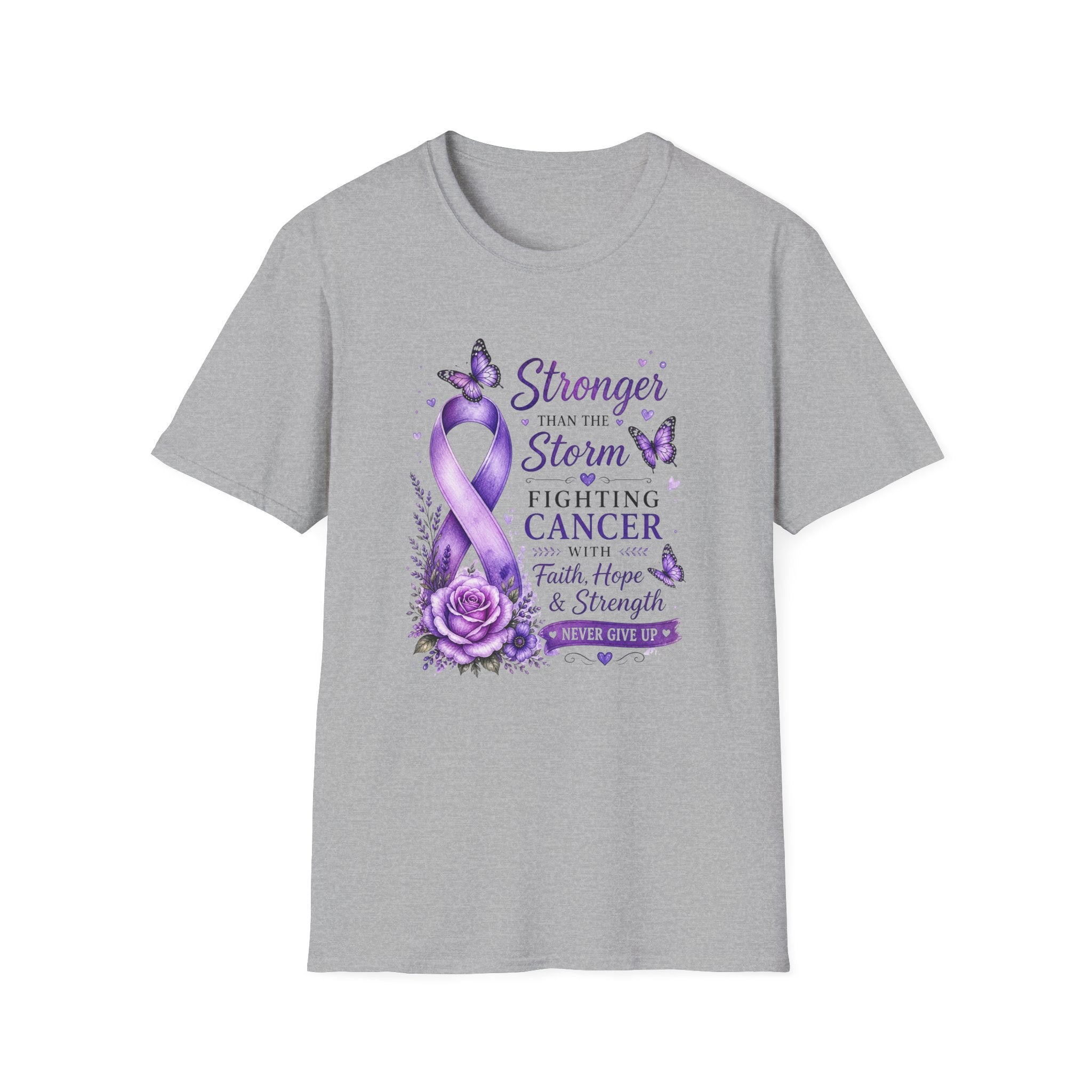 Cancer Awareness T-Shirt — "Stronger Than the Storm" Purple Ribbon Support Tee