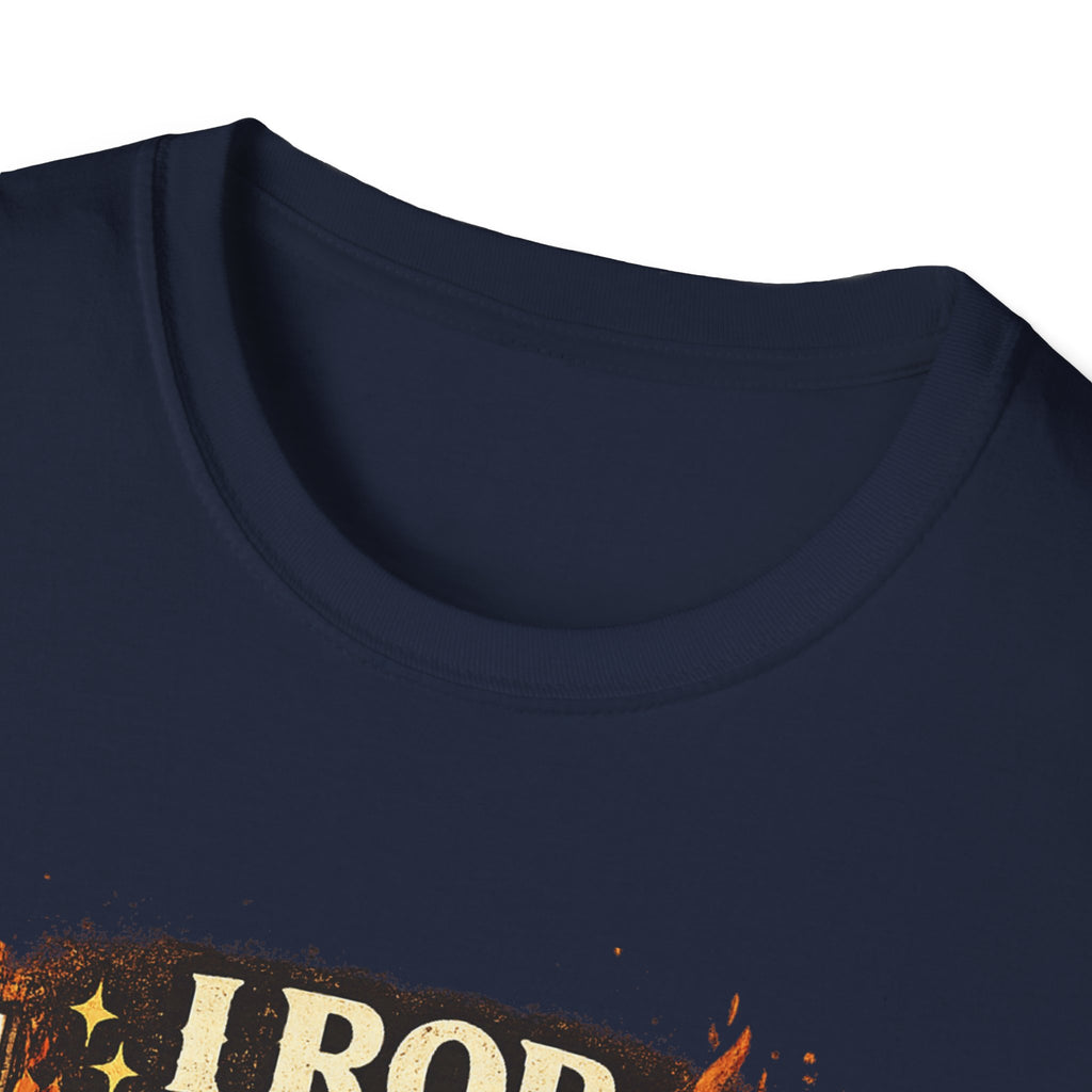 T-Shirt — "I Rob Hell for a Living" Flaming Cross Graphic
