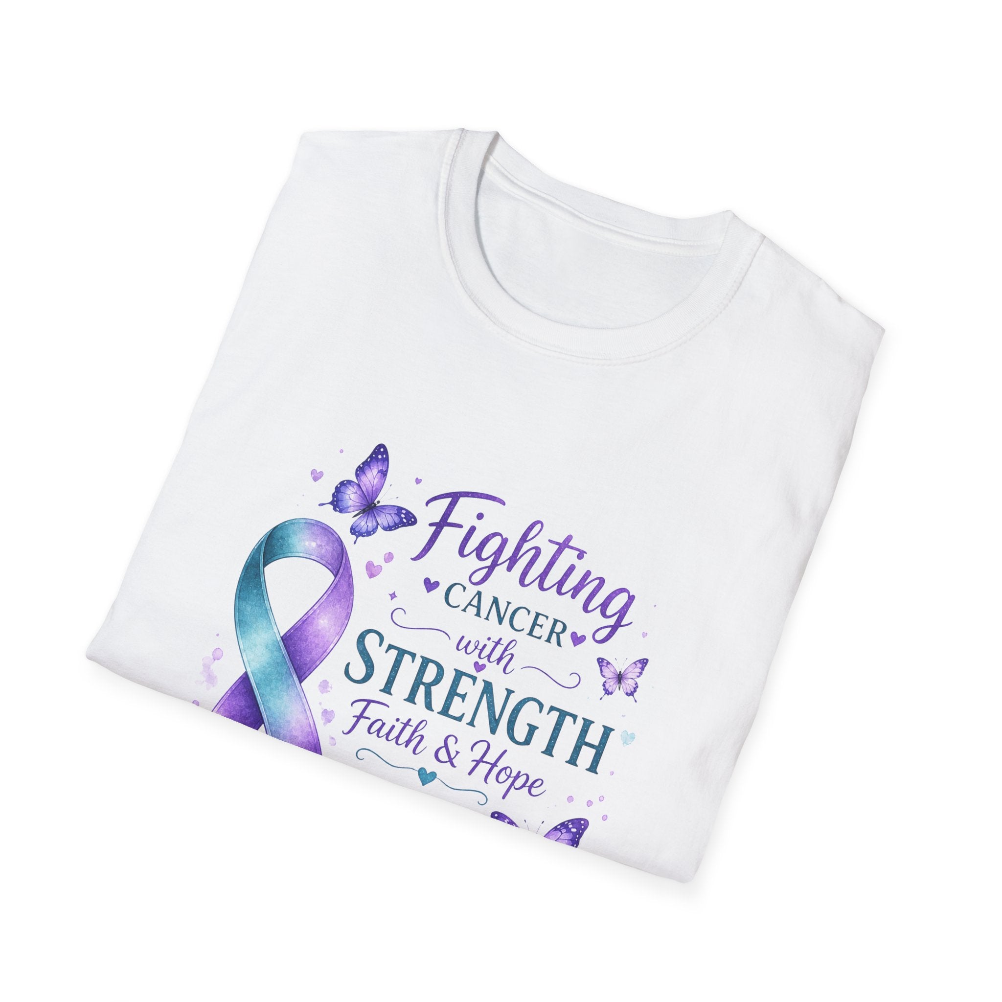 Cancer Awareness Ribbon T-Shirt – "Fighting Cancer with Strength, Faith & Hope"