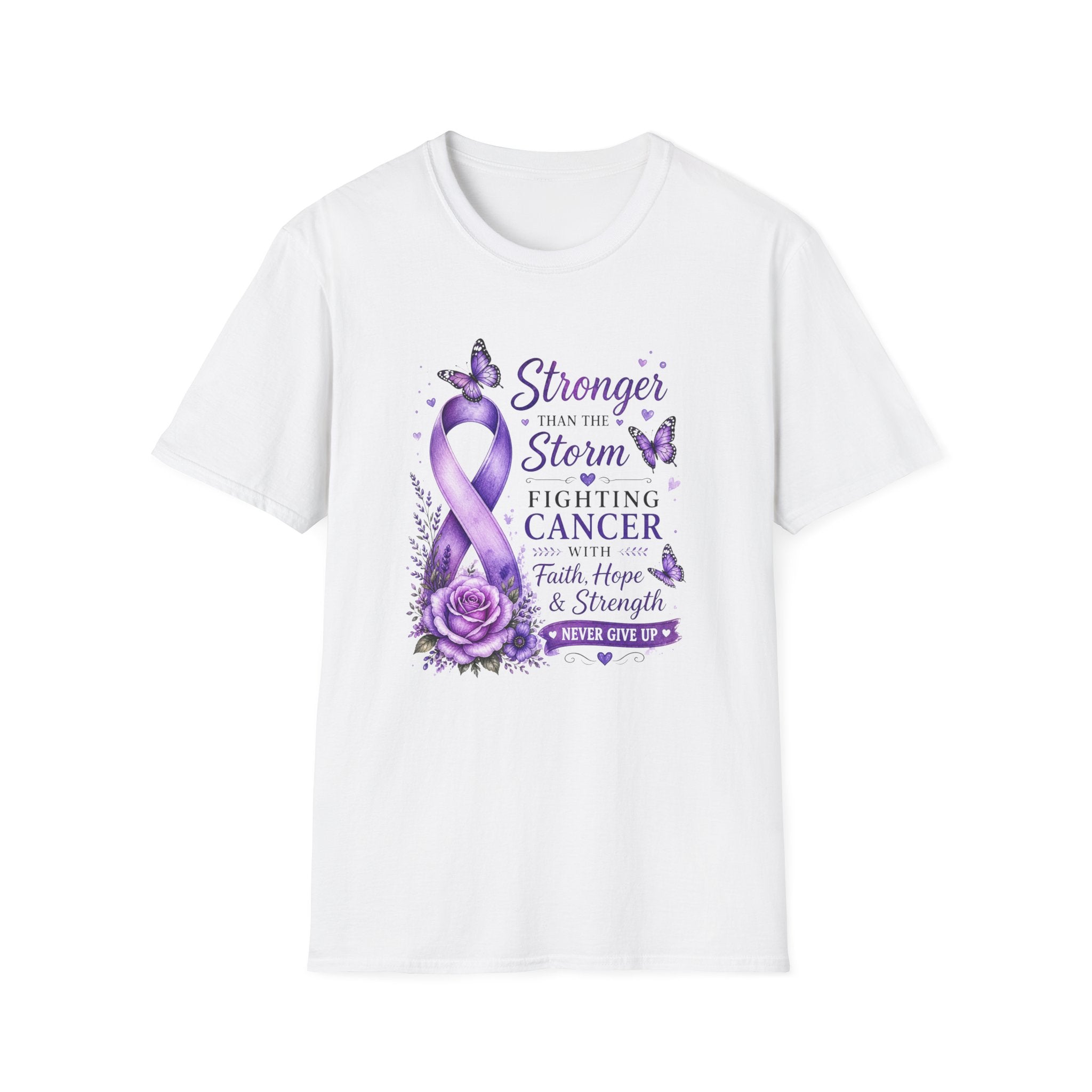 Cancer Awareness T-Shirt — "Stronger Than the Storm" Purple Ribbon Support Tee