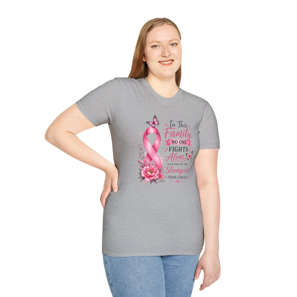 Breast Cancer Support T-Shirt — "In This Family No One Fights Alone"