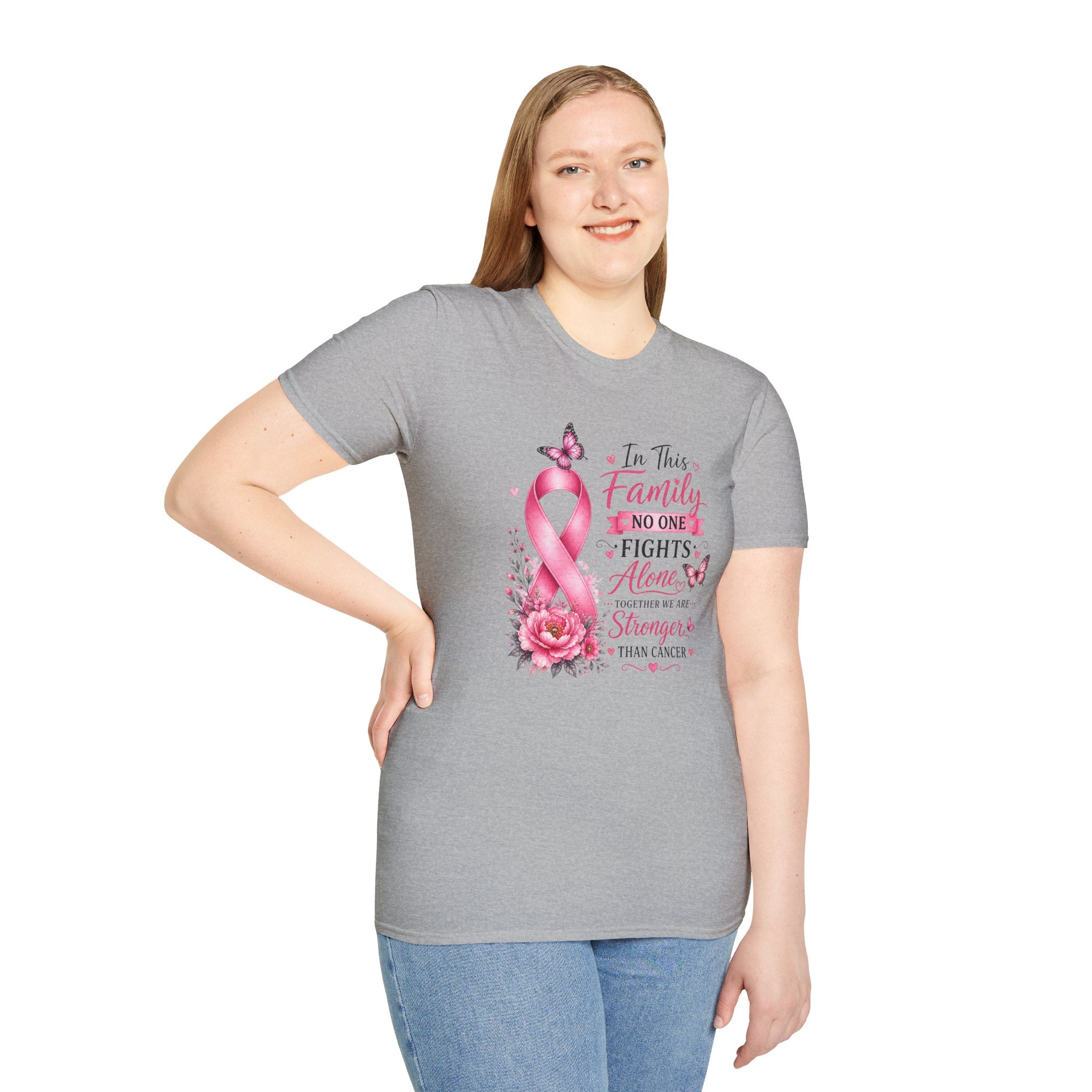 Breast Cancer Support T-Shirt — "In This Family No One Fights Alone"