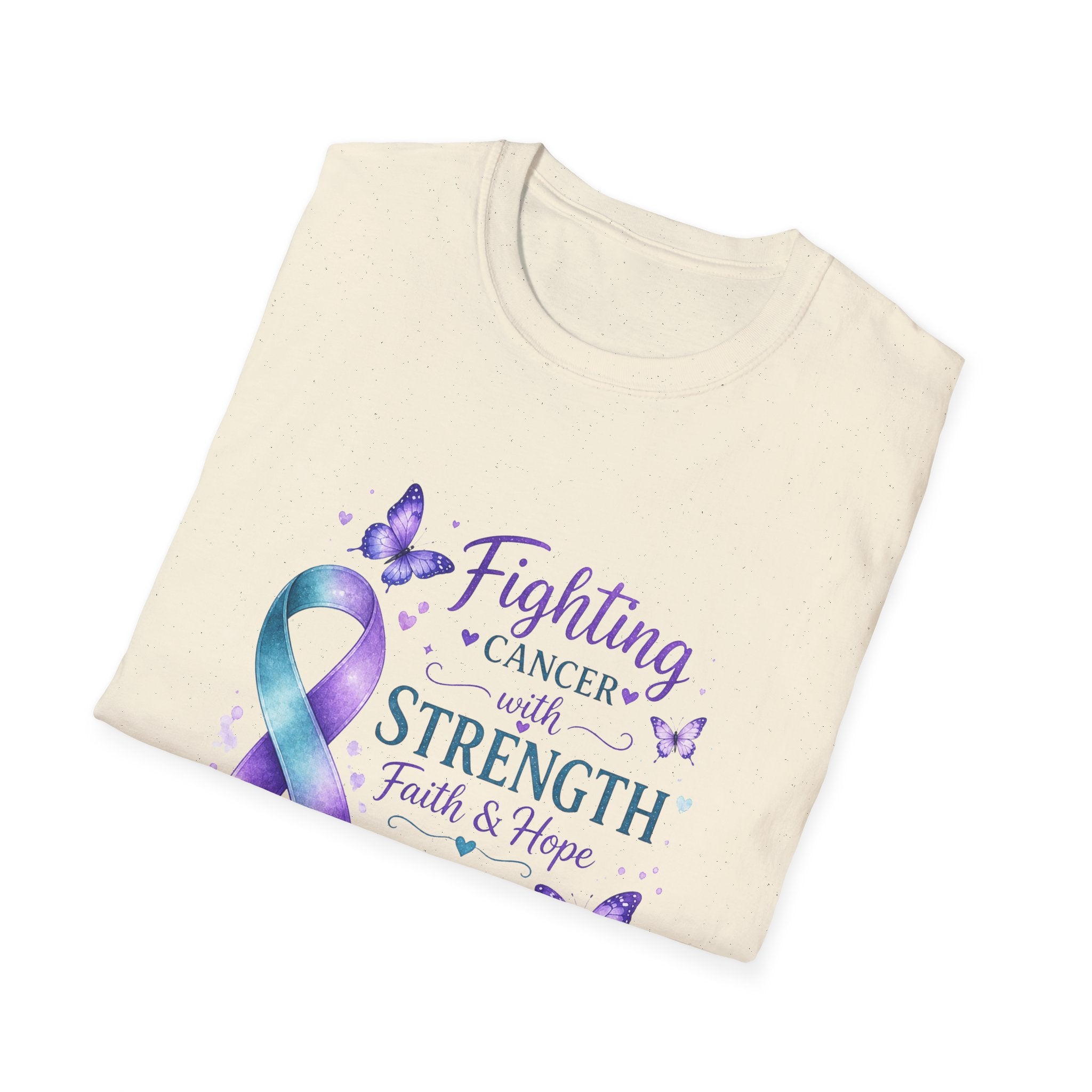 Cancer Awareness Ribbon T-Shirt – "Fighting Cancer with Strength, Faith & Hope"