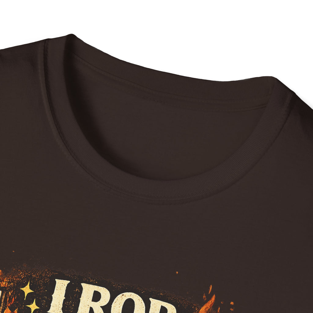 T-Shirt — "I Rob Hell for a Living" Flaming Cross Graphic