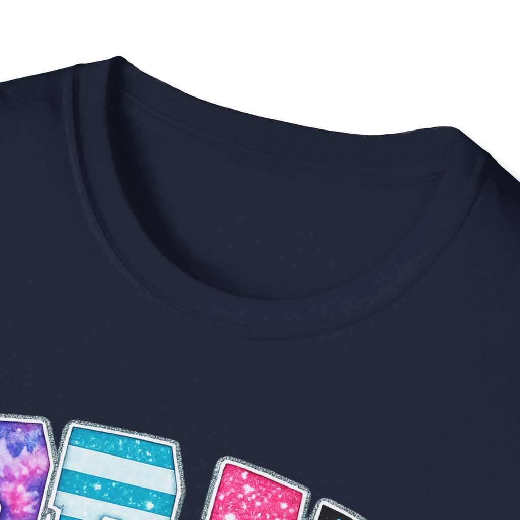 Playful 'Play' Graphic T-Shirt — Colorful Patterned Letters with 'Just' Script
