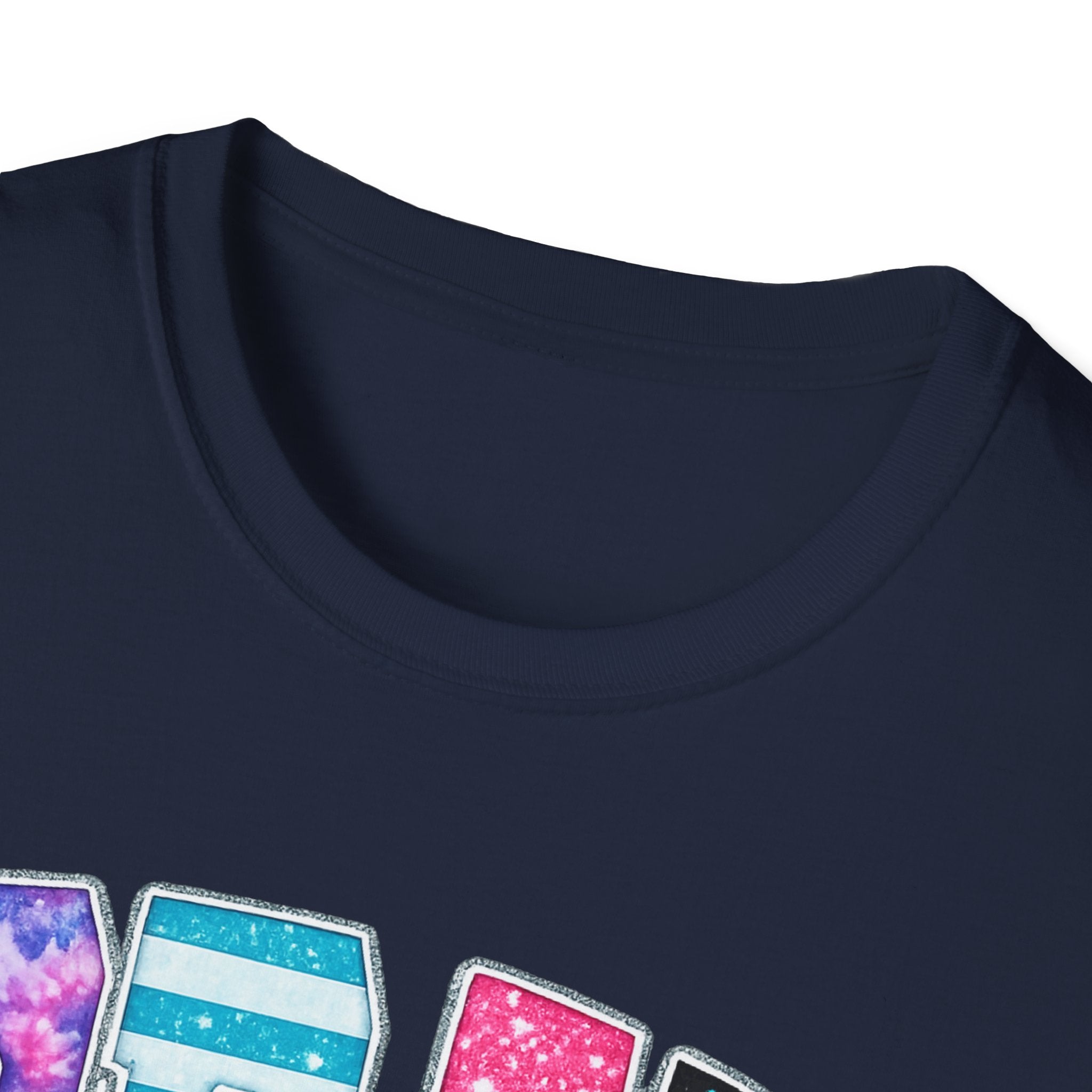 Playful 'Play' Graphic T-Shirt — Colorful Patterned Letters with 'Just' Script