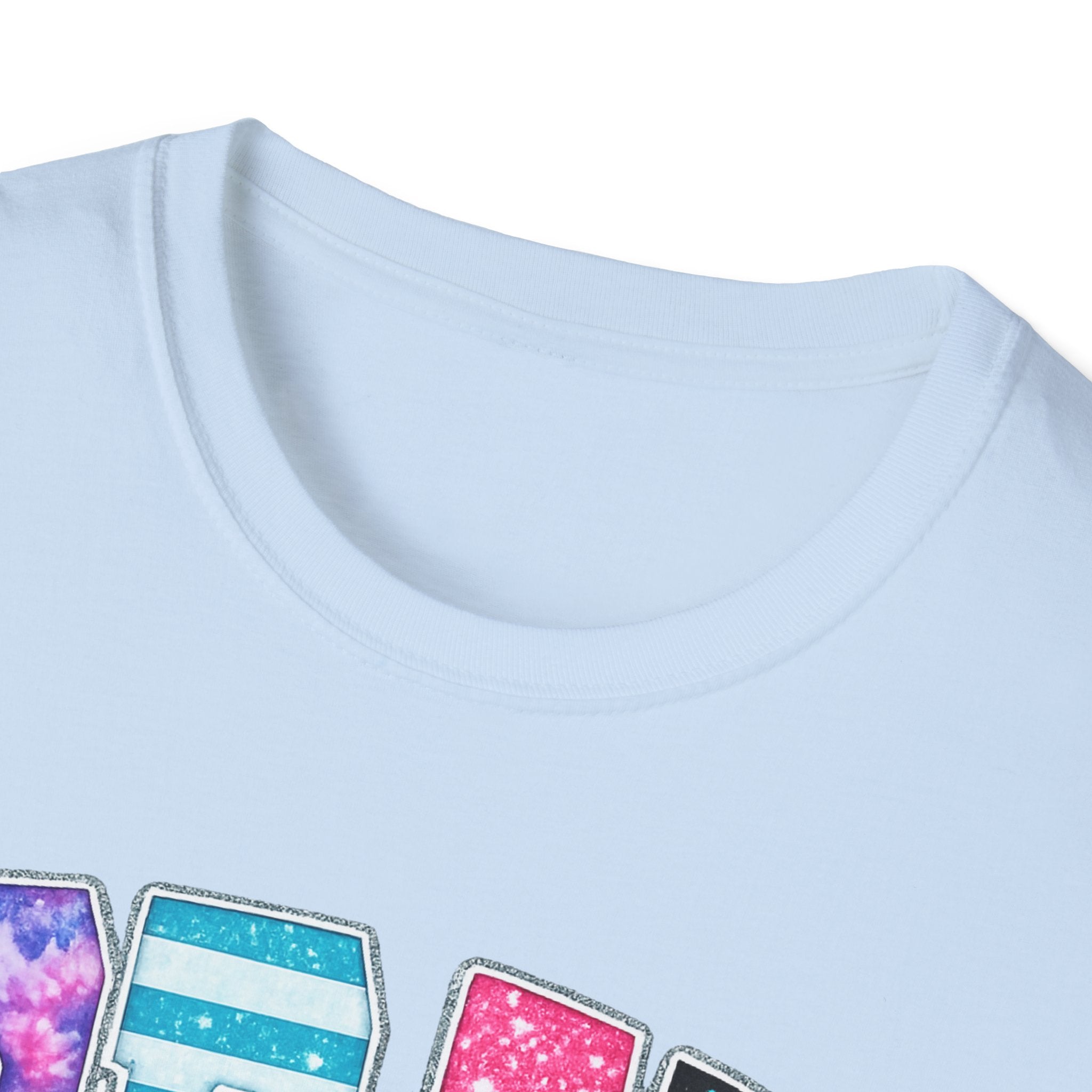 Playful 'Play' Graphic T-Shirt — Colorful Patterned Letters with 'Just' Script