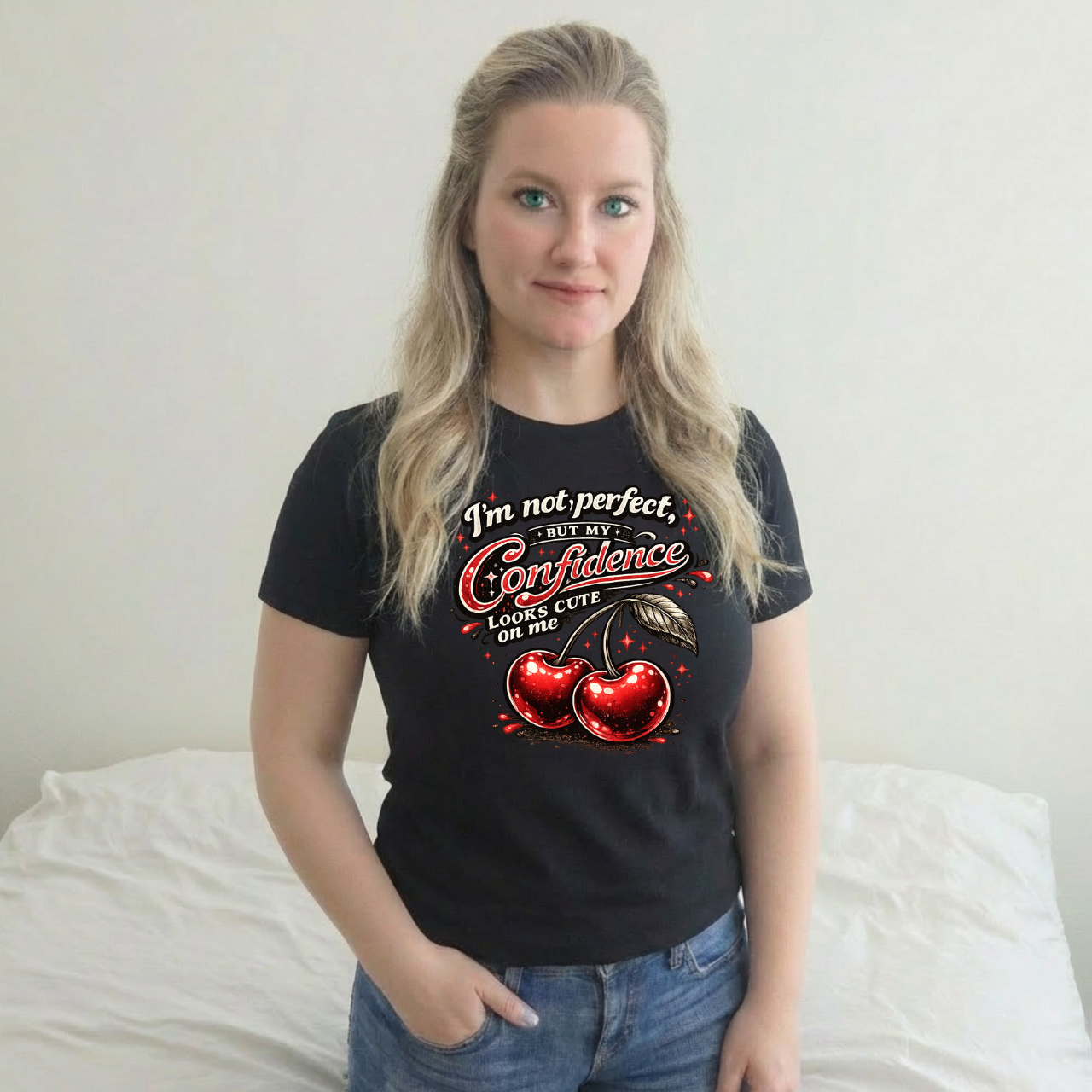 I'm Not Perfect But My Confidence Looks Cute On Me Cherry Graphic T-Shirt