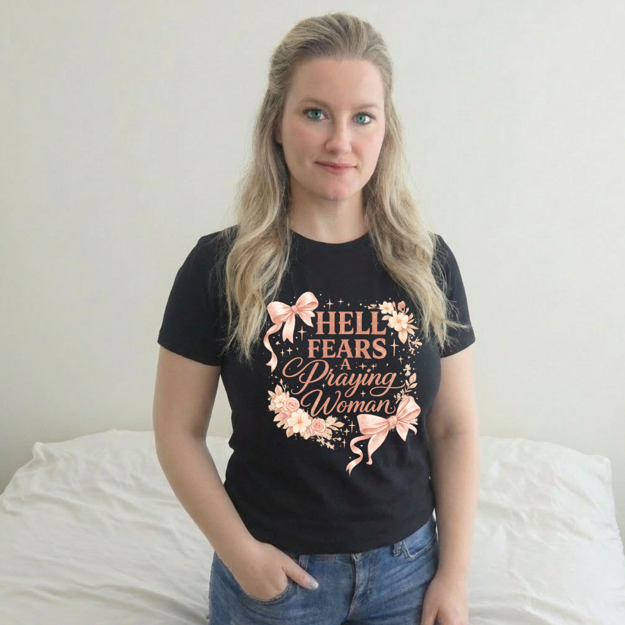 Prayerful Woman T-Shirt — "Hell Fears a Praying Woman" Floral Faith Tee