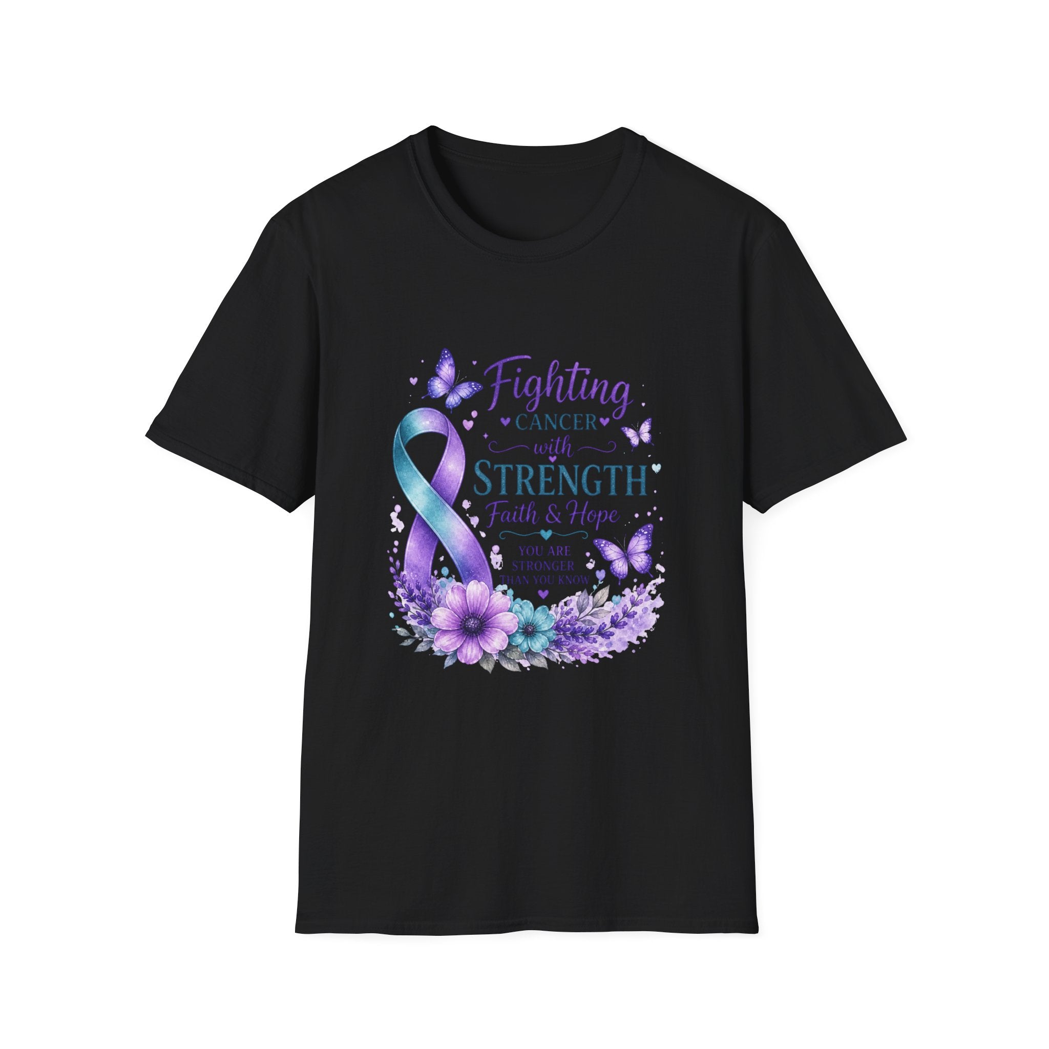 Cancer Awareness Ribbon T-Shirt – "Fighting Cancer with Strength, Faith & Hope"