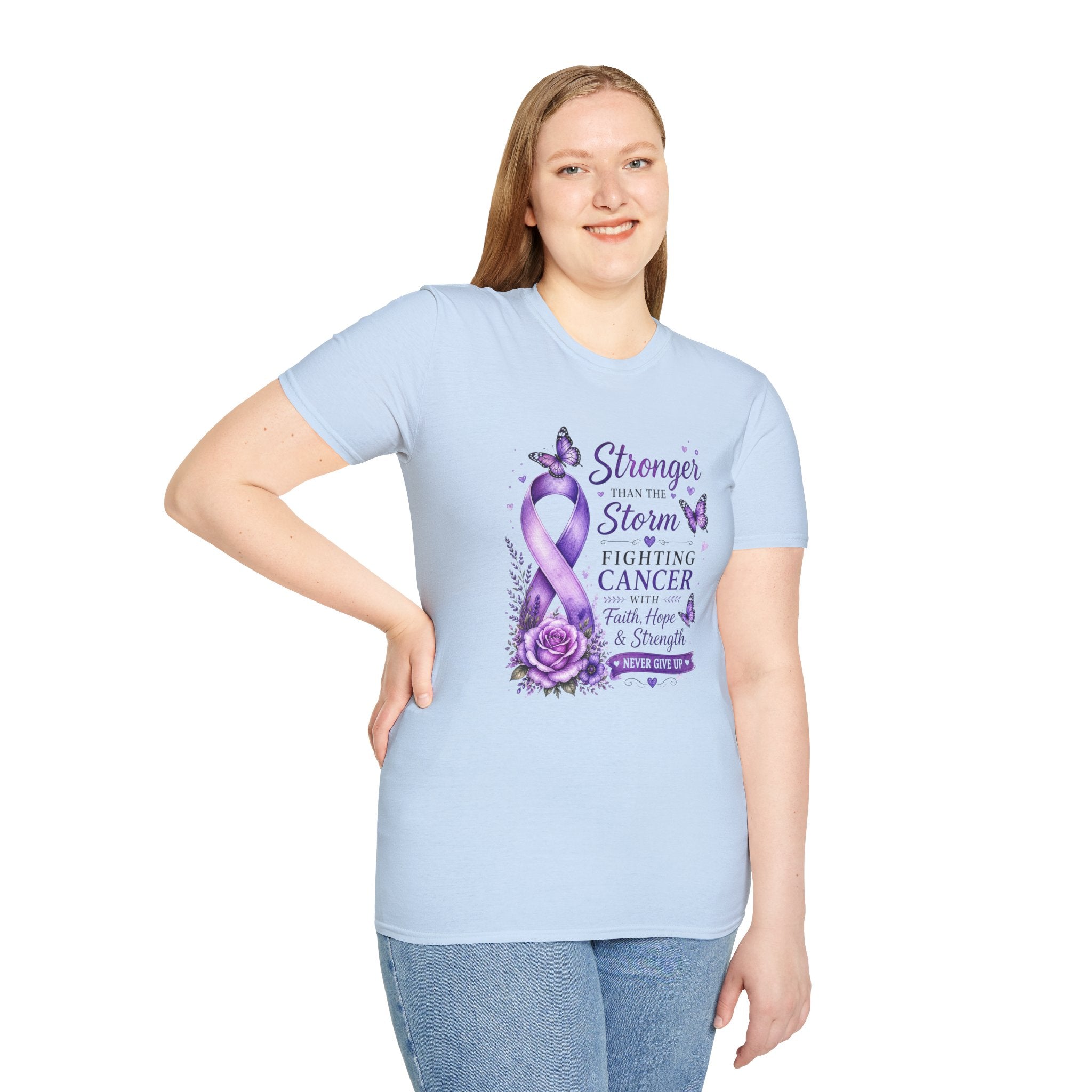 Cancer Awareness T-Shirt — "Stronger Than the Storm" Purple Ribbon Support Tee