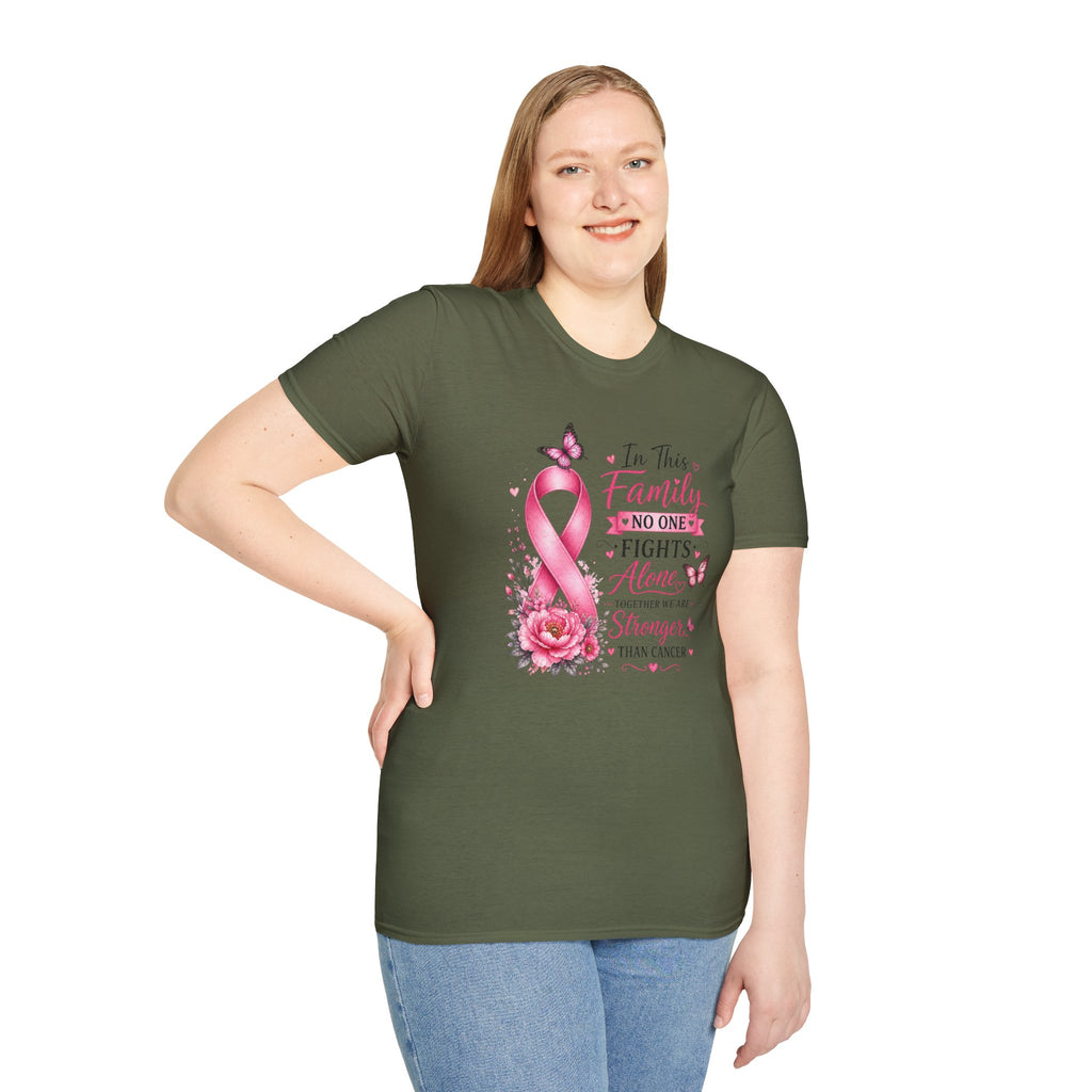 Breast Cancer Support T-Shirt — "In This Family No One Fights Alone"