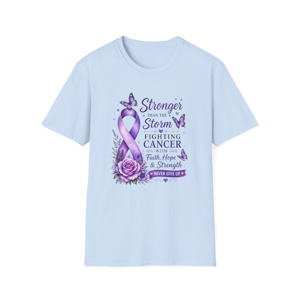 Cancer Awareness T-Shirt — "Stronger Than the Storm" Purple Ribbon Support Tee