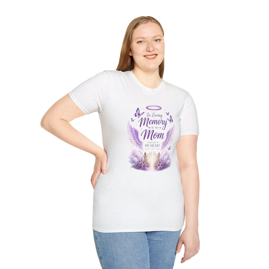 In Loving Memory Mom T-Shirt – Memorial Angel Wings Tribute