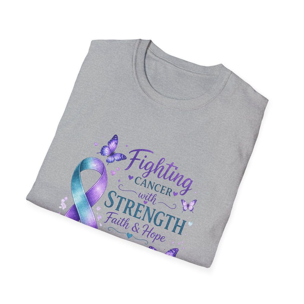 Cancer Awareness Ribbon T-Shirt – "Fighting Cancer with Strength, Faith & Hope"