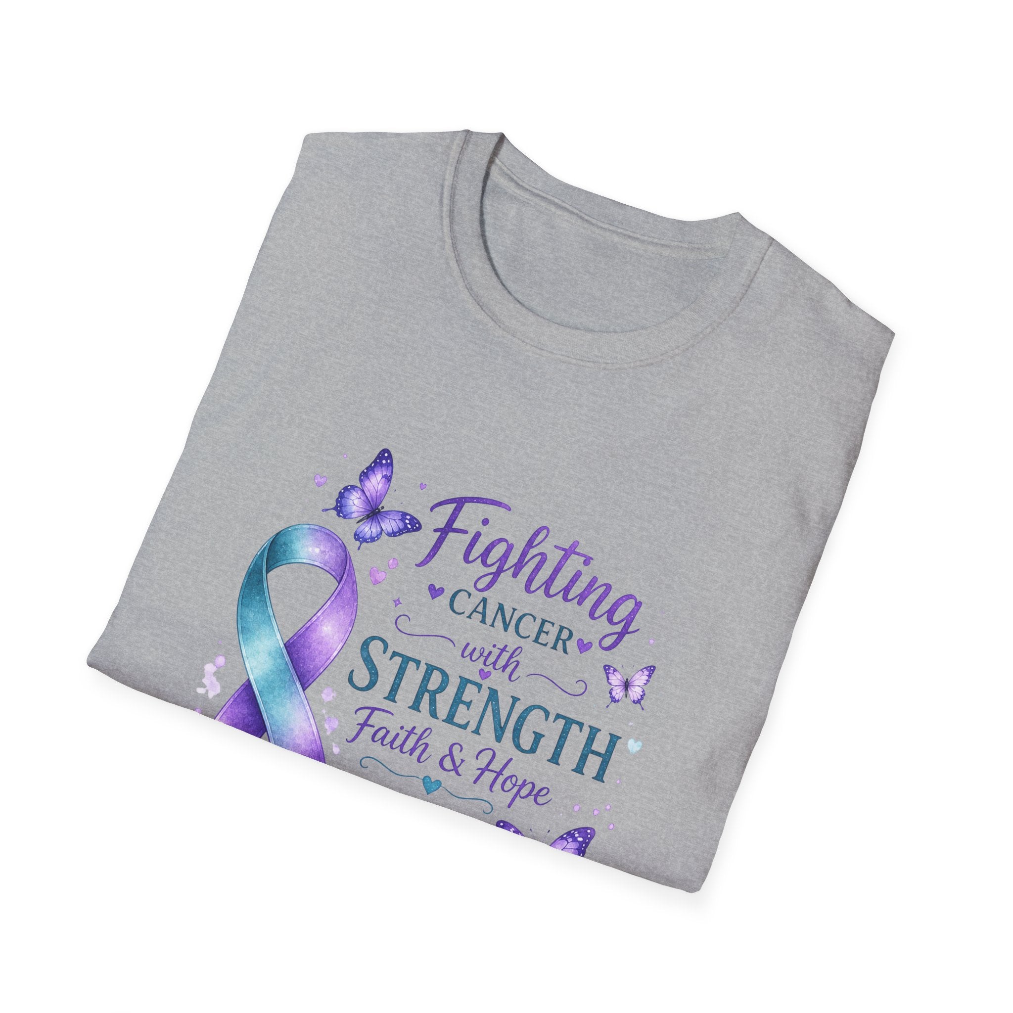 Cancer Awareness Ribbon T-Shirt – "Fighting Cancer with Strength, Faith & Hope"