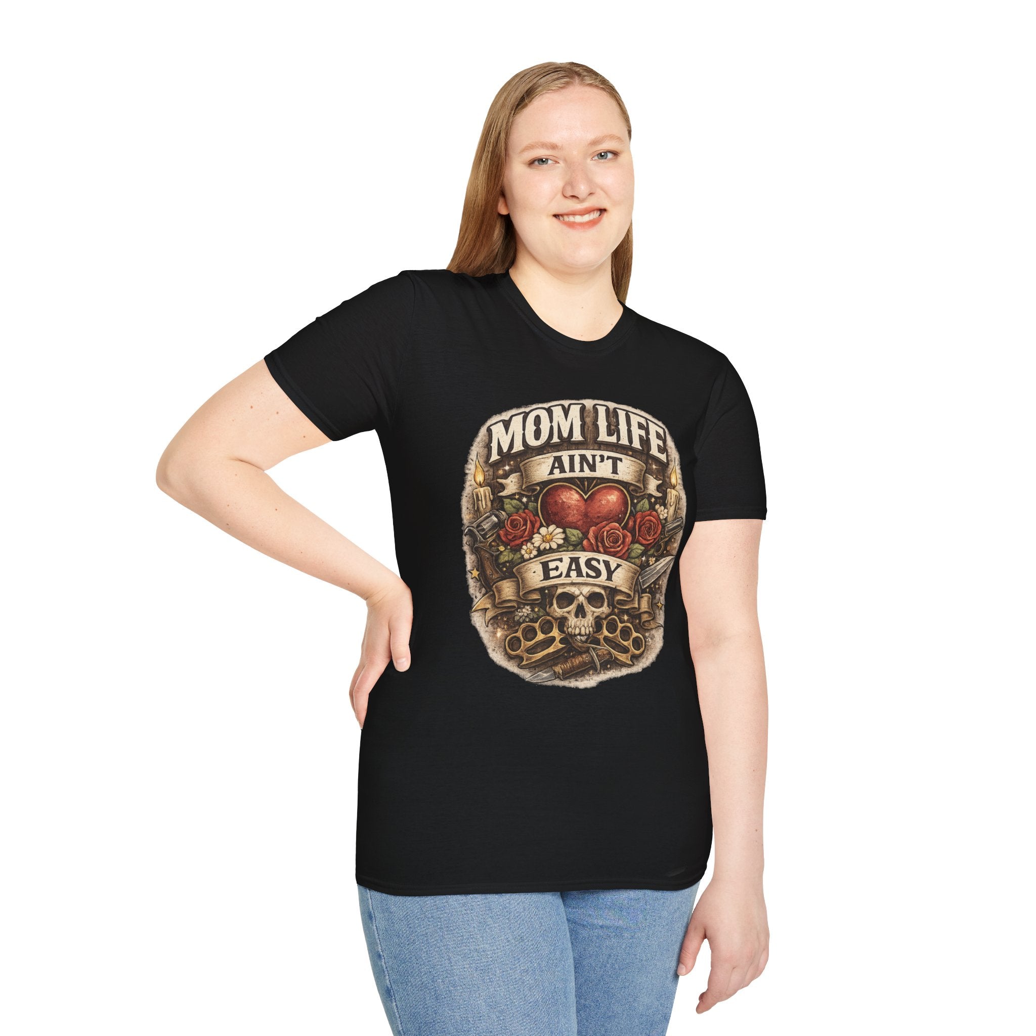 Mom Life Ain't Easy Unisex Softstyle T-Shirt - Perfect Gift for Moms