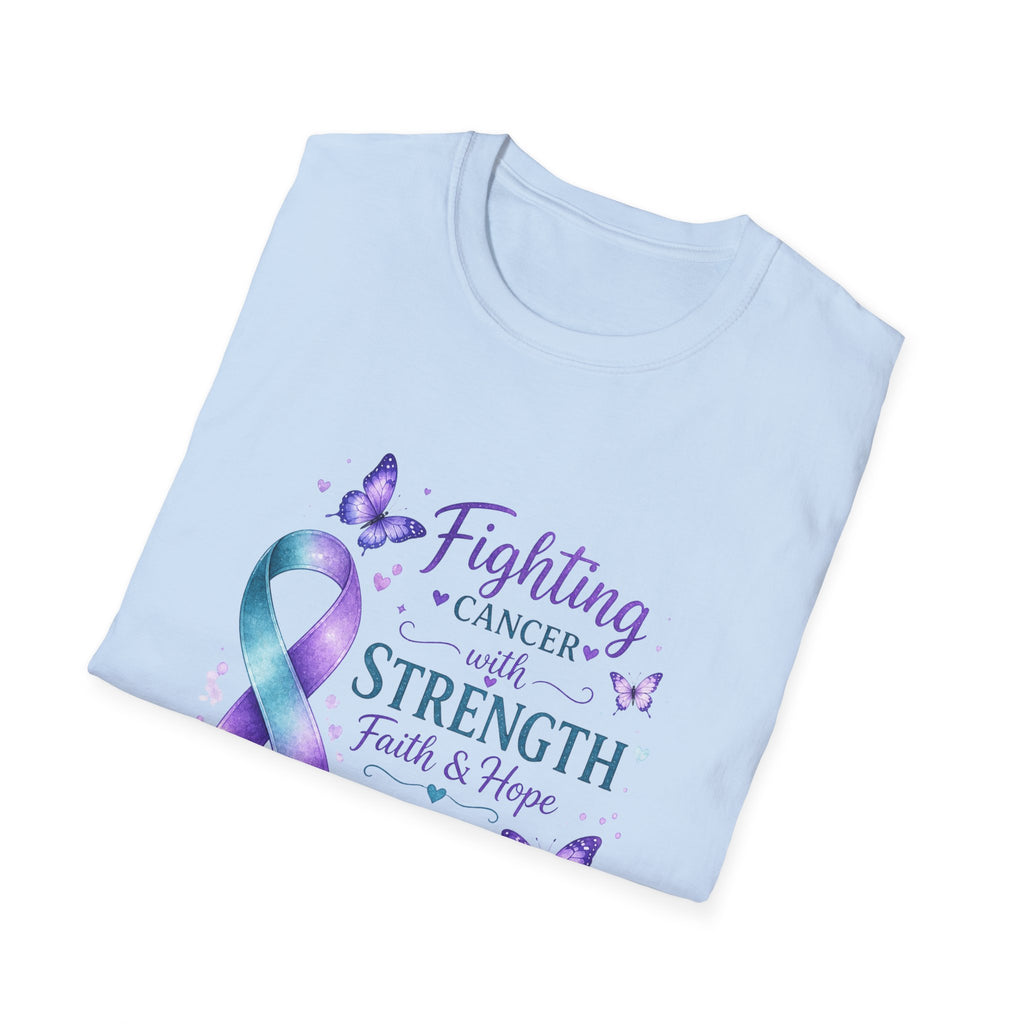 Cancer Awareness Ribbon T-Shirt – "Fighting Cancer with Strength, Faith & Hope"