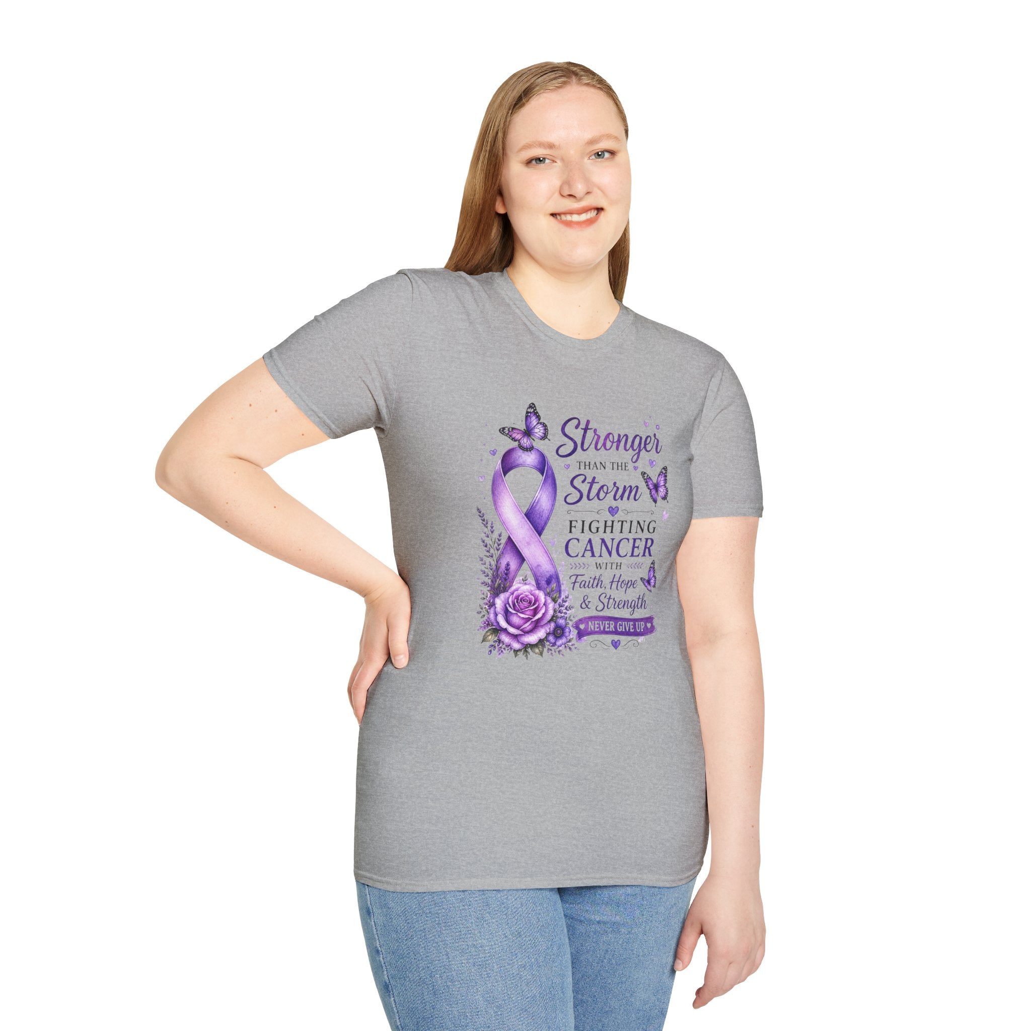 Cancer Awareness T-Shirt — "Stronger Than the Storm" Purple Ribbon Support Tee