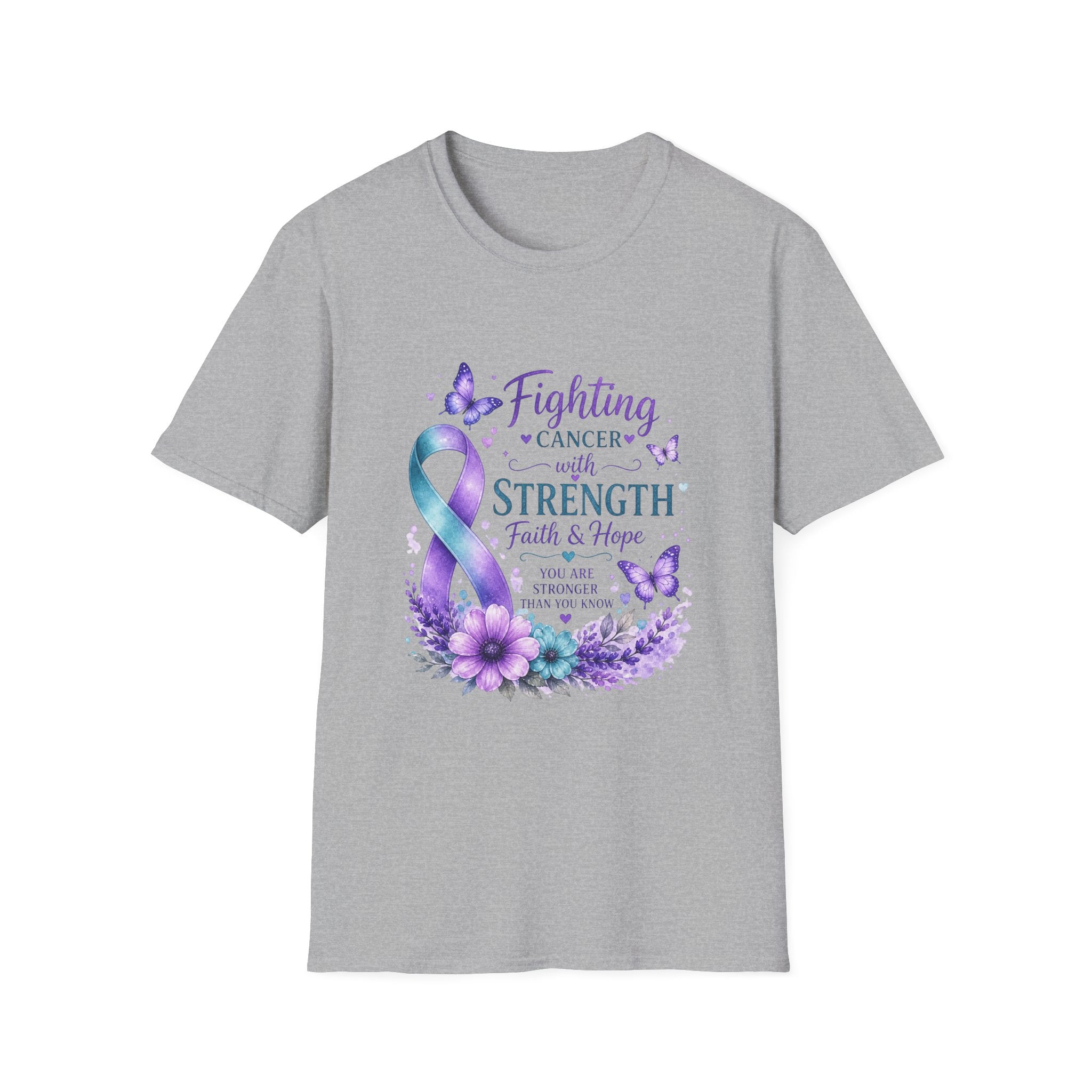 Cancer Awareness Ribbon T-Shirt – "Fighting Cancer with Strength, Faith & Hope"