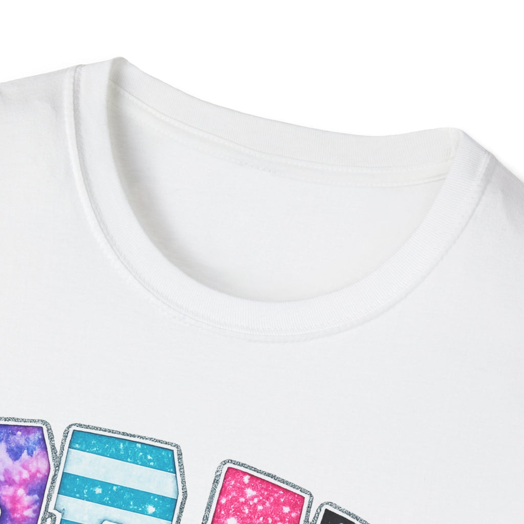 Playful 'Play' Graphic T-Shirt — Colorful Patterned Letters with 'Just' Script