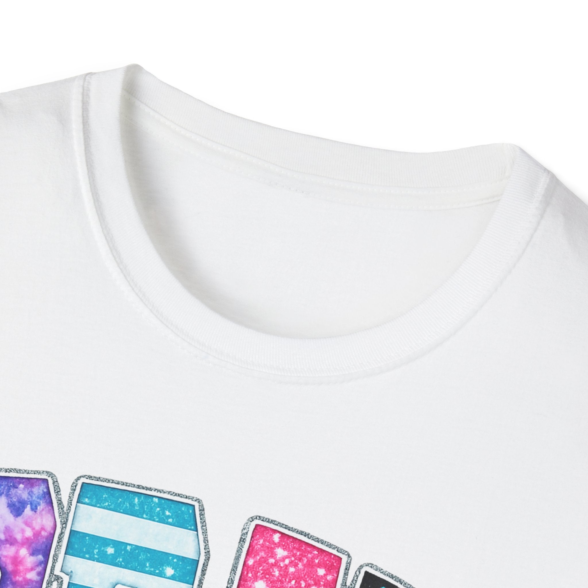 Playful 'Play' Graphic T-Shirt — Colorful Patterned Letters with 'Just' Script