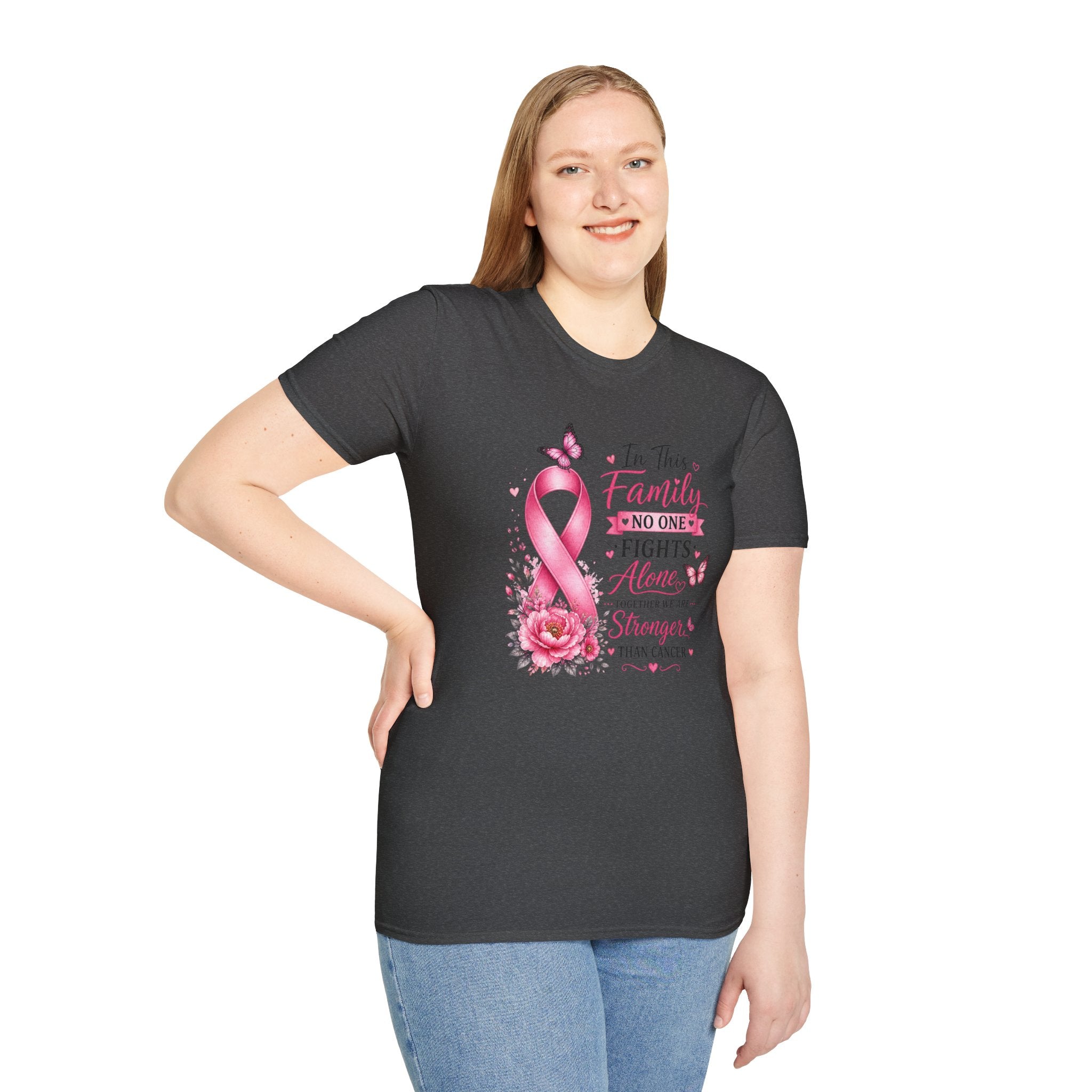 Breast Cancer Support T-Shirt — "In This Family No One Fights Alone"