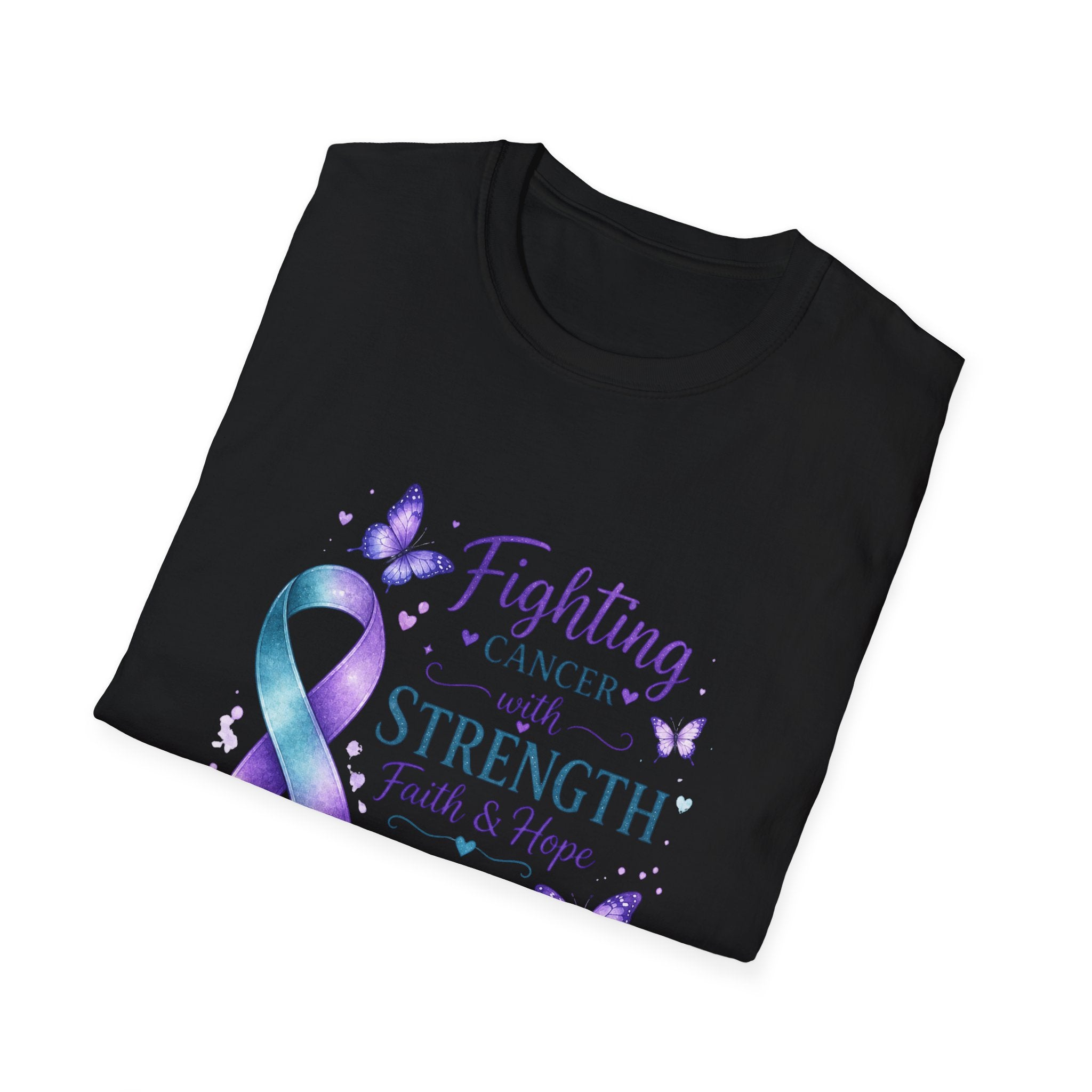Cancer Awareness Ribbon T-Shirt – "Fighting Cancer with Strength, Faith & Hope"