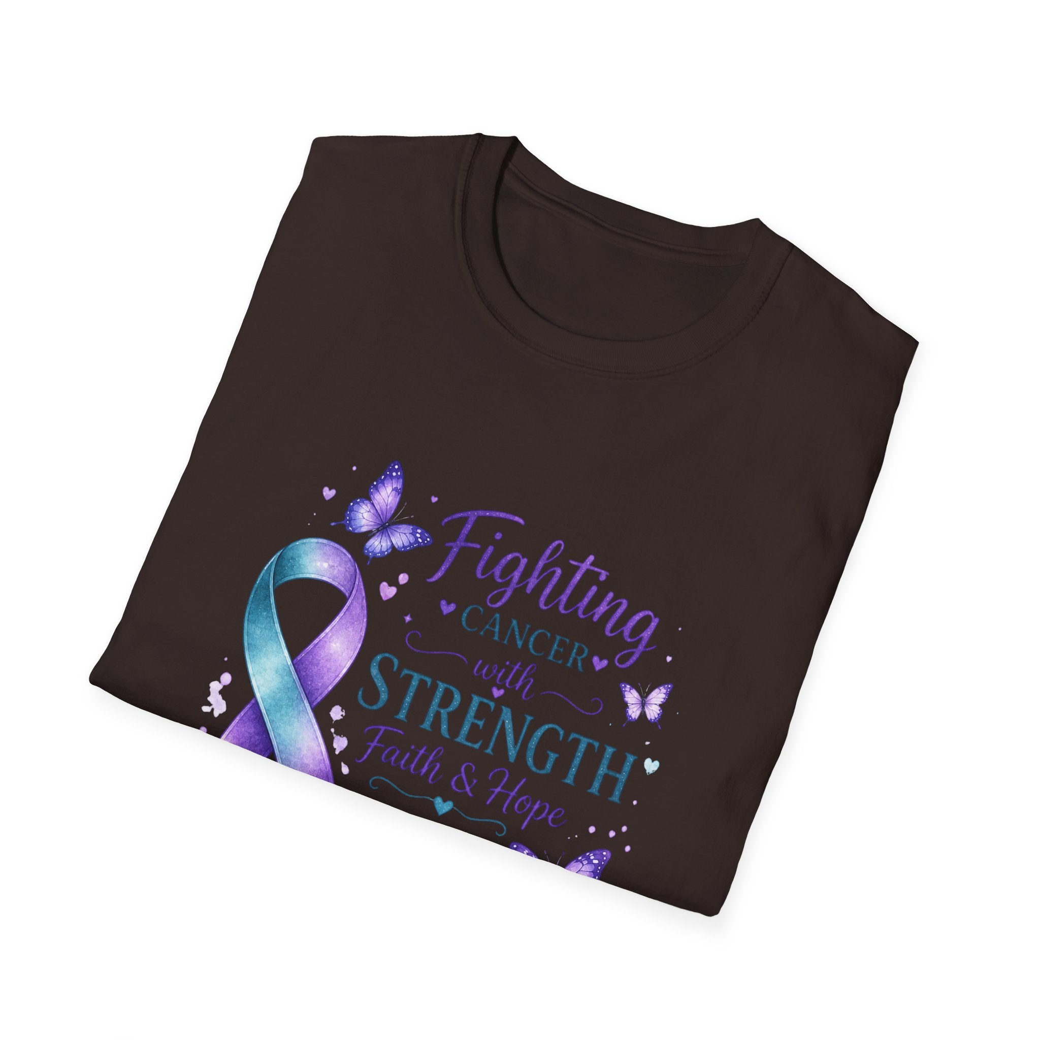 Cancer Awareness Ribbon T-Shirt – "Fighting Cancer with Strength, Faith & Hope"