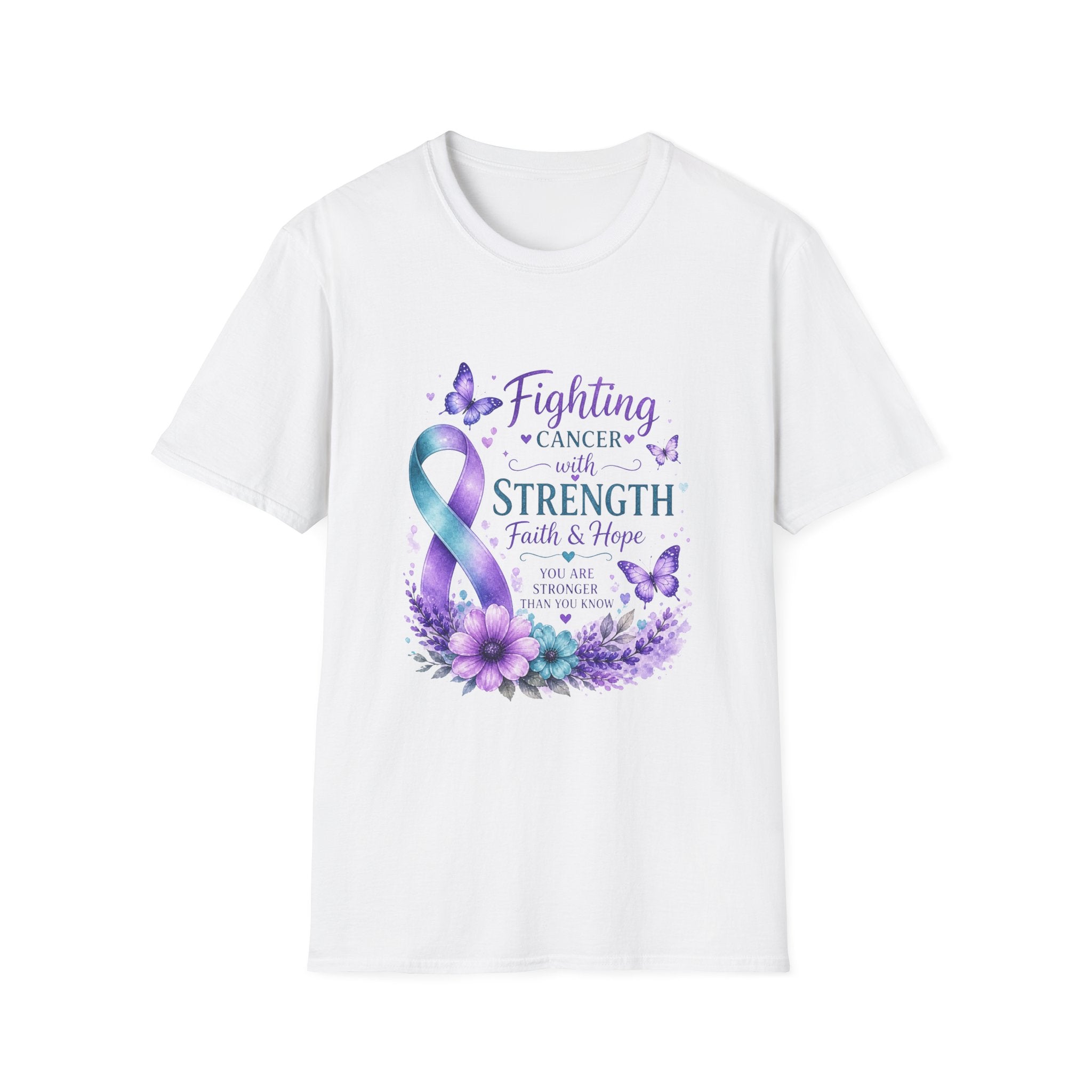 Cancer Awareness Ribbon T-Shirt – "Fighting Cancer with Strength, Faith & Hope"
