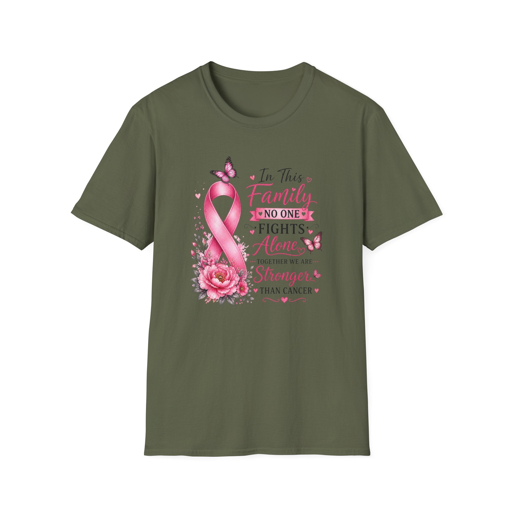 Breast Cancer Support T-Shirt — "In This Family No One Fights Alone"