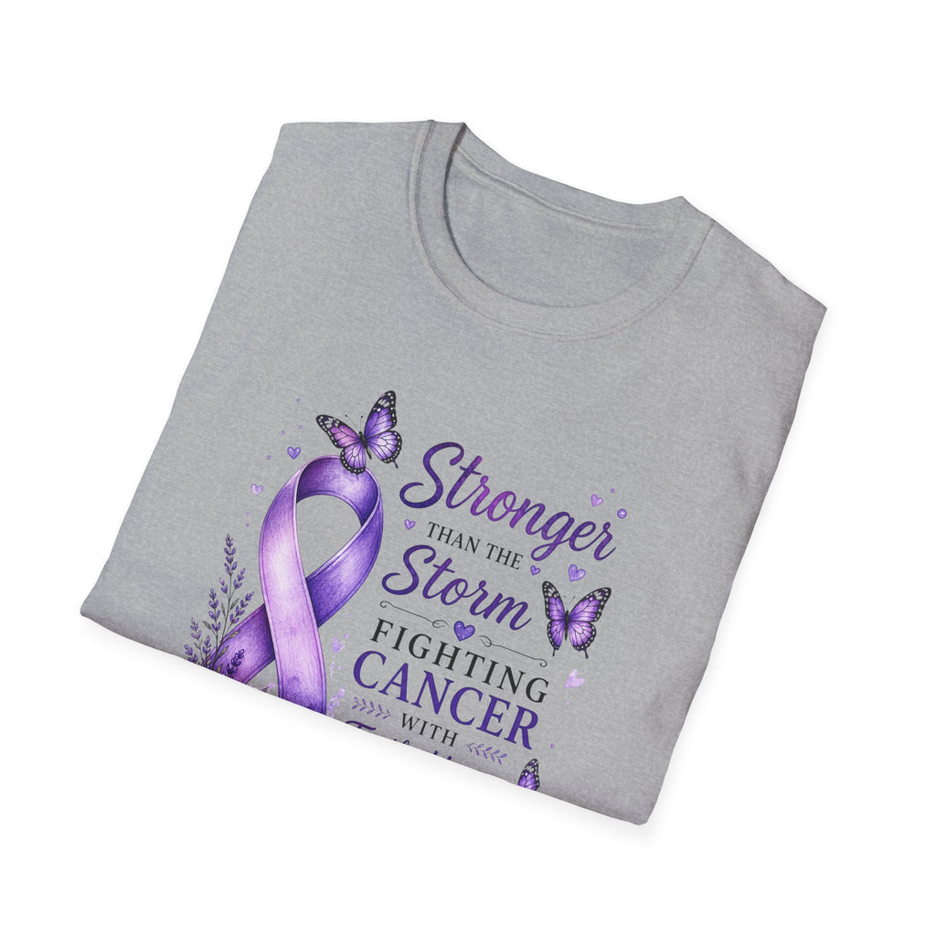 Cancer Awareness T-Shirt — "Stronger Than the Storm" Purple Ribbon Support Tee